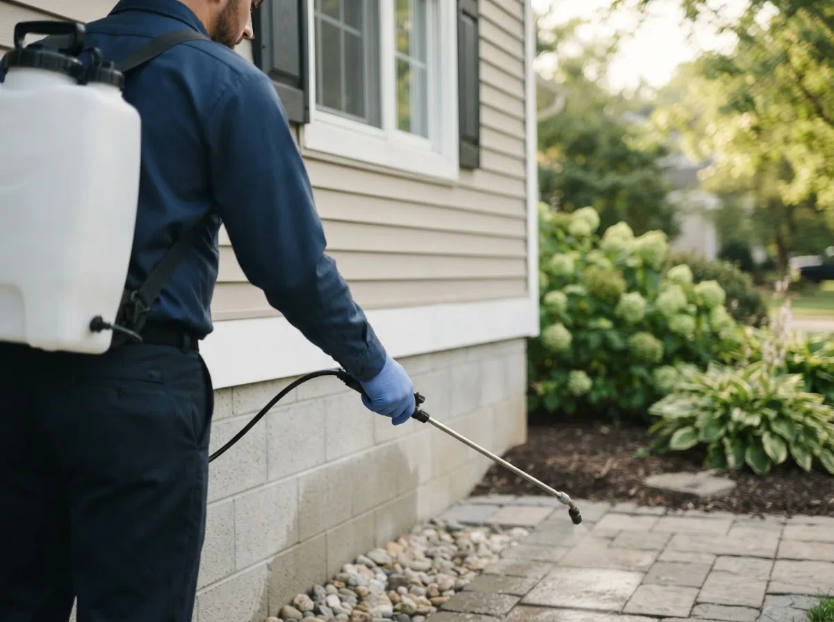 Pest control technician inspecting a home in Columbus, WI